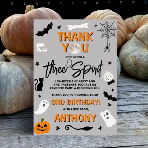 Three Spirit! Halloween 3rd Birthday Thank You Card