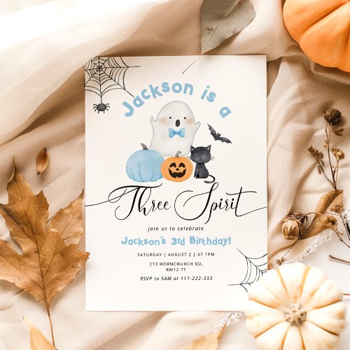 Three Spirit Halloween blue spooky boy birthday Invitation