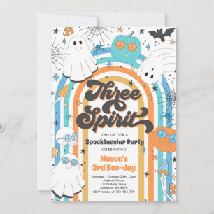 Three Spirit Halloween Groovy Ghost 3rd Birthday Invitation