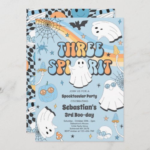 Three Spirit Halloween Groovy Ghost 3rd Birthday Invitation