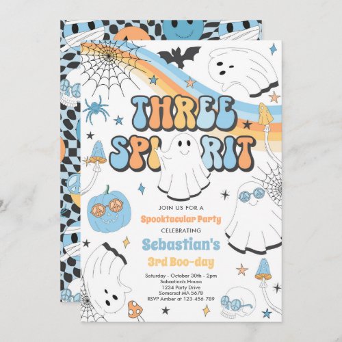 Three Spirit Halloween Groovy Ghost 3rd Birthday Invitation