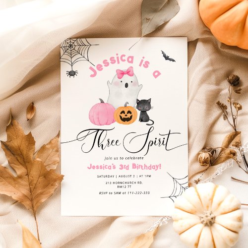 Three Spirit Halloween pink spooky girl birthday Invitation