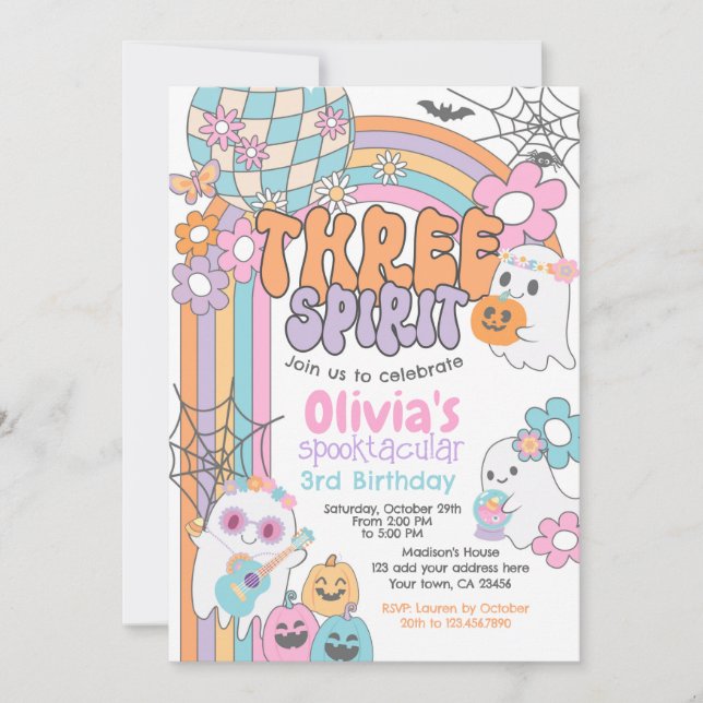 Three Spirit Hippie Halloween 3rd Birthday Invitation (Front)