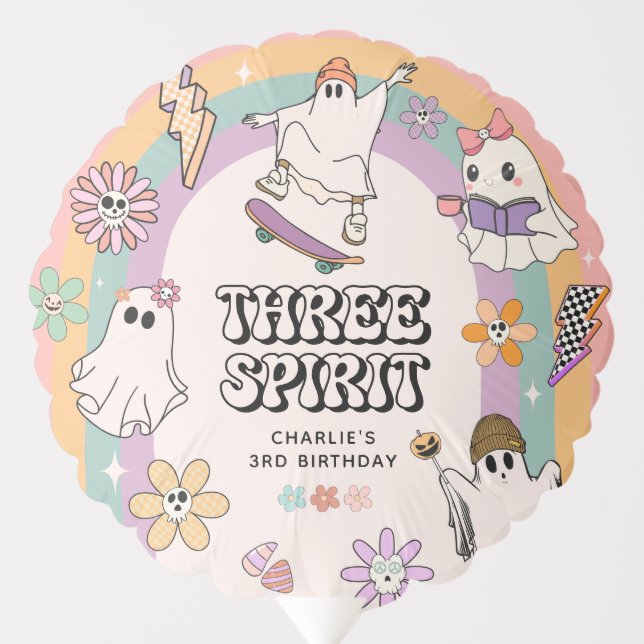 Three Spirit Retro Halloween 3rd Birthday Party  Balloon (Front)