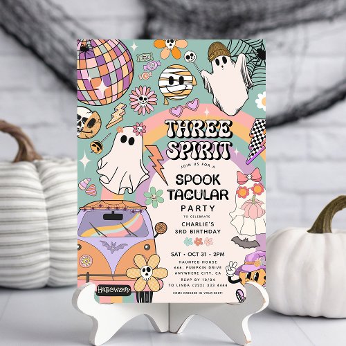 Three Spirit Retro Halloween 3rd Birthday Party  Invitation