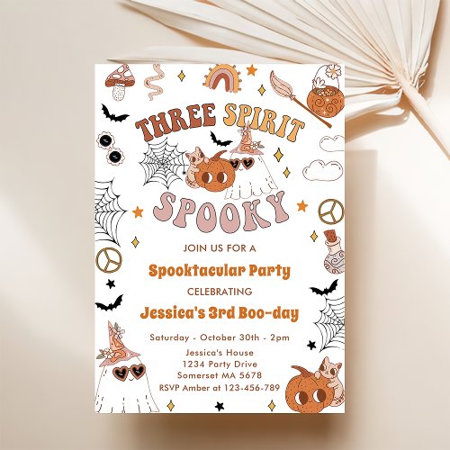 Three Spirit Spooky Cute Groovy Halloween 3rd  Invitation