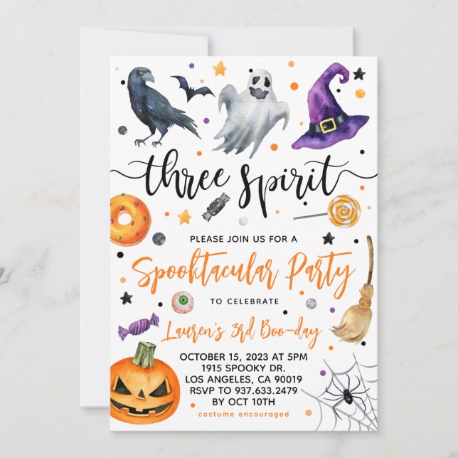 Three Spirit Spooky Halloween Birthday Invitation (Front)