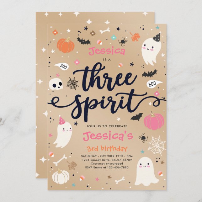 Three Spirit Vintage Halloween Ghost 3rd Birthday Invitation (Front/Back)