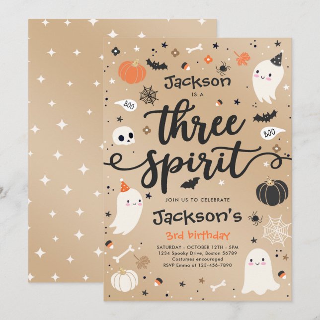 Three Spirit Vintage Halloween Ghost 3rd Birthday Invitation (Front/Back)