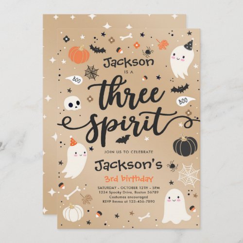 Three Spirit Vintage Halloween Ghost 3rd Birthday Invitation