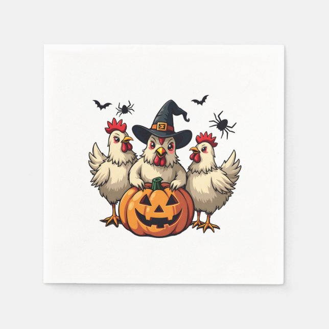 Three Spooky Halloween Chickens Farmer Fall Witch Napkins (Front)
