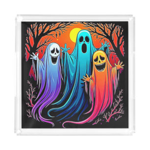 Three Spooky Halloween Ghosts Design Acrylic Tray