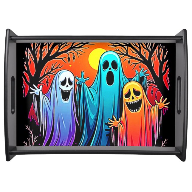 Three Spooky Halloween Ghosts Design Serving Tray (Front)