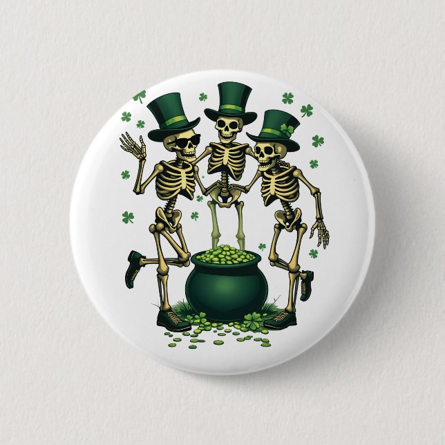 Three Spooky Halloween Irish Skeleton Dancing  Button (Front)