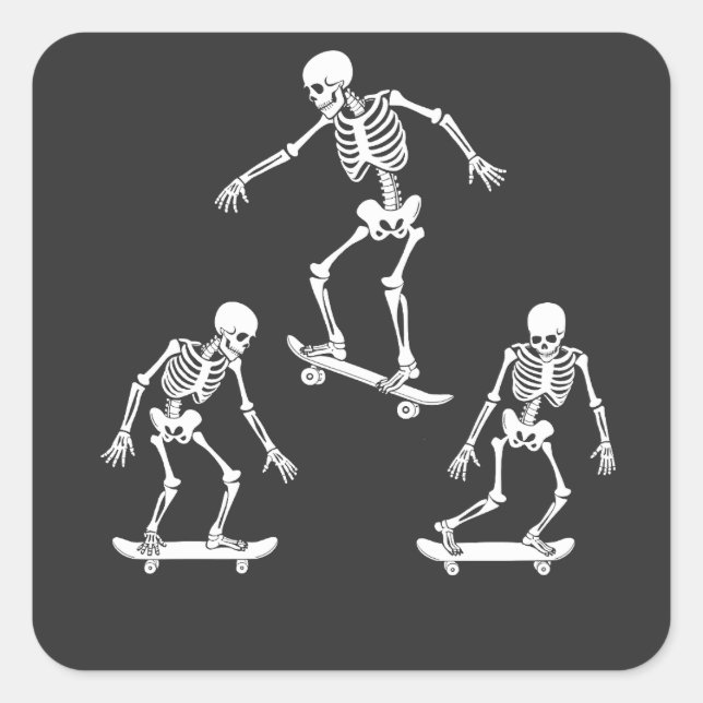 Three Spooky Skating Skeleton Halloween Skateboard Square Sticker (Front)