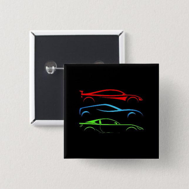 Three Sports Cars Button (Front & Back)
