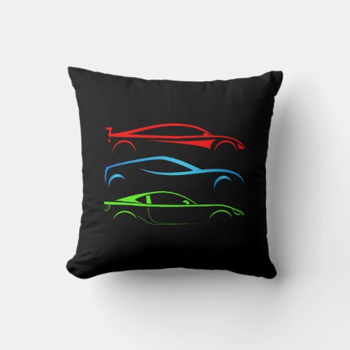 Three Sports Cars Throw Pillow