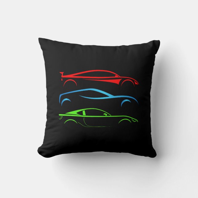 Three Sports Cars Throw Pillow (Front)