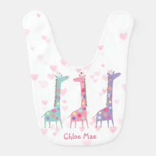 Three Spotted Giraffes on Hearts Baby Bib