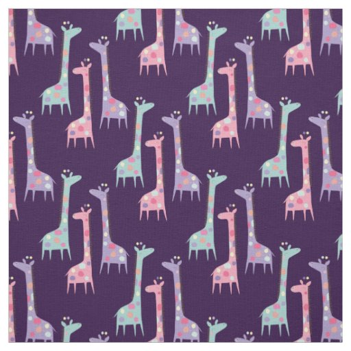 Three Spotted Giraffes Pattern on Purple Fabric