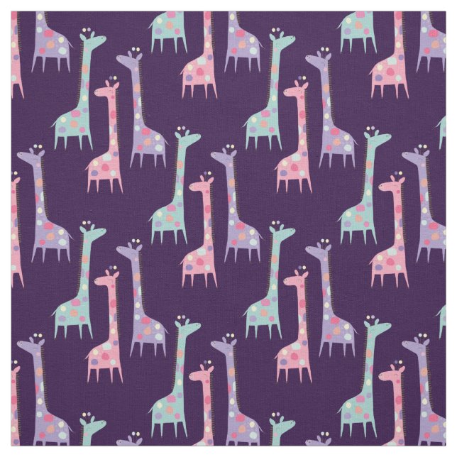Three Spotted Giraffes Pattern on Purple Fabric (Swatch)