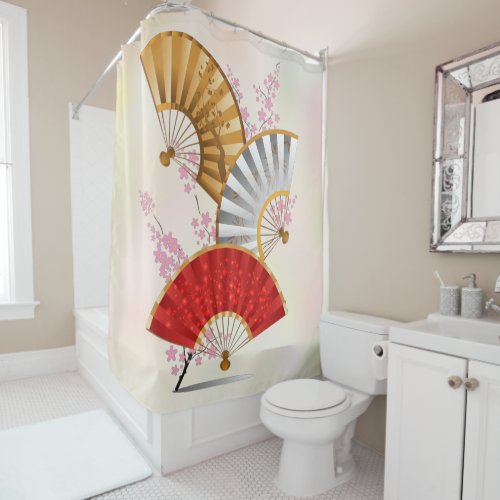 Three spring fans shower curtain