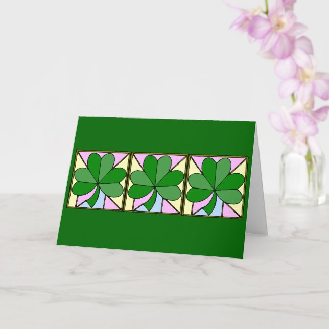 THREE SQUARES WITH SHAMROCKS, "ST. PATRICK'S DAY G CARD (Orchid)