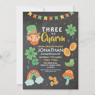 Three St. Patricks Day 3rd Birthday Party Invite