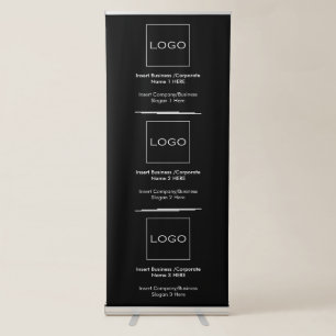 Three Stacked Business Logos in Black and White Retractable Banner