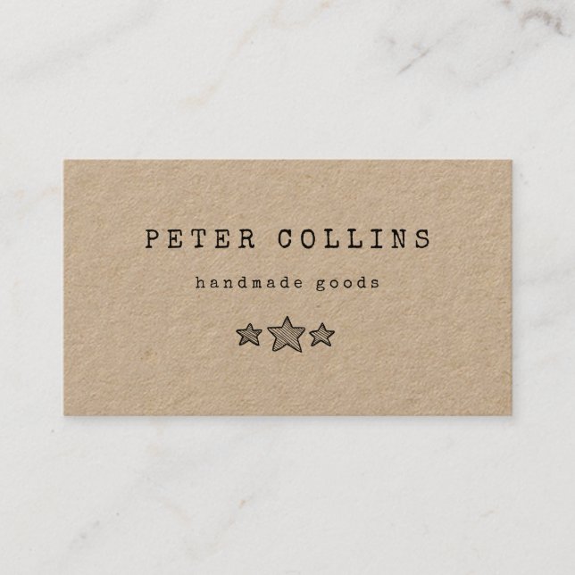 Three stars country doodle rustic kraft business card (Front)