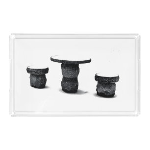 Three Stone Round Benches Snow Photo Acrylic Tray