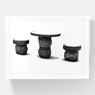 Three Stone Round Benches Snow Photo Paperweight