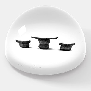 Three Stone Round Benches Snow Photo Paperweight
