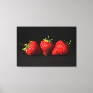 Three Strawberries On Black 36x24 (90x60cm) waccna Canvas Print