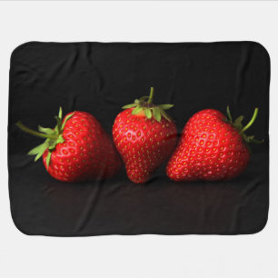 Three Strawberries On Black bbcna Baby Blanket