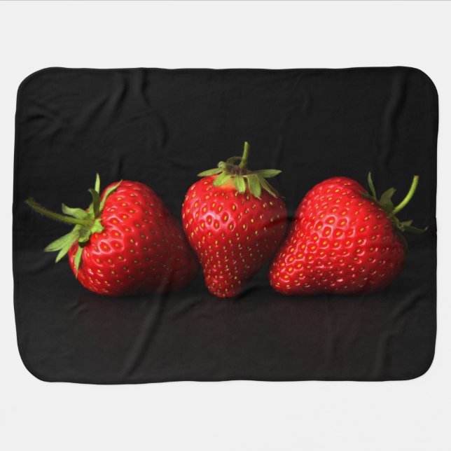 Three Strawberries On Black bbcna Baby Blanket (Horizontal)