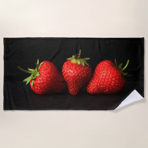 Three Strawberries On Black btcnm Beach Towel