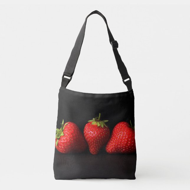 Three Strawberries On Black cbbcna Crossbody Bag (Front)
