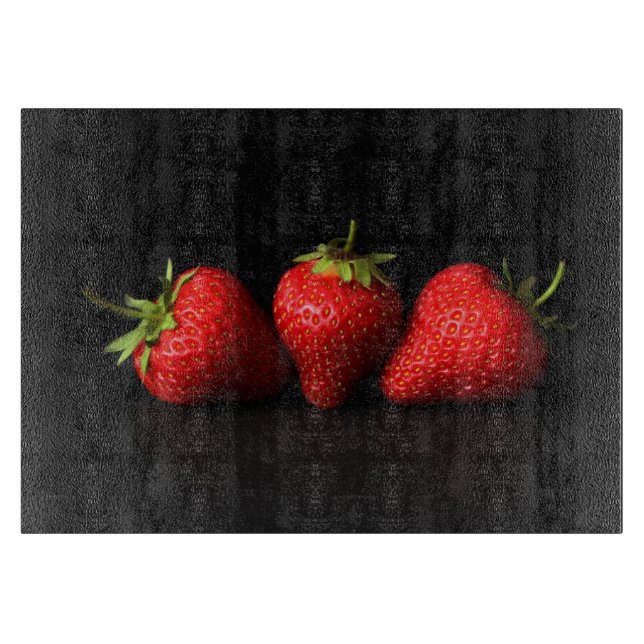 Three Strawberries On Black cbcnm Cutting Board (Front)