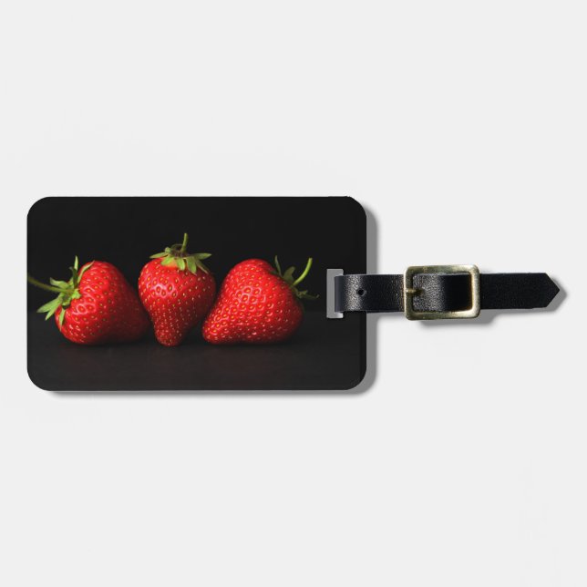 Three Strawberries On Black cd ltcnm Luggage Tag (Front Horizontal)
