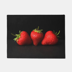 Three Strawberries On Black dmcna Doormat