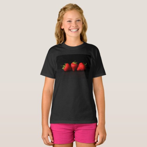 Three Strawberries On Black Girls cn T_Shirt