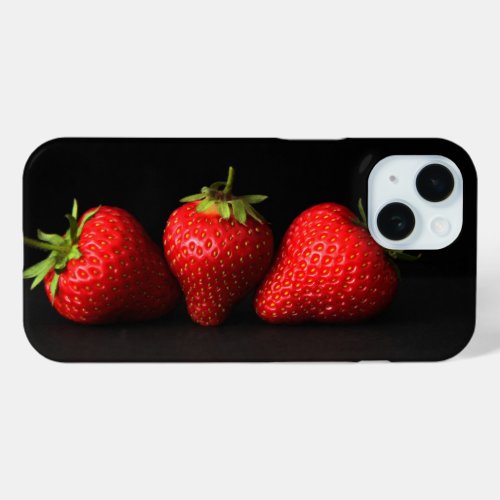 Three Strawberries On Black iphcn iPhone 15 Case