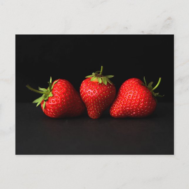 Three Strawberries On Black pccnm Postcard (Front)
