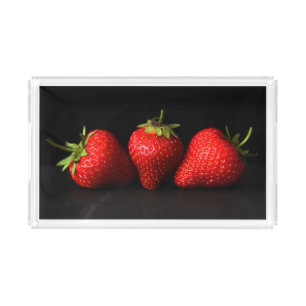 Three Strawberries On Black stacnm Acrylic Tray