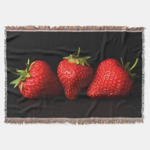Three Strawberries On Black tbcnm Throw Blanket