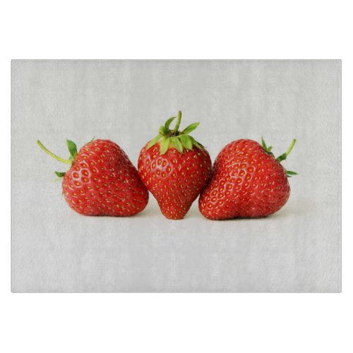 Three Strawberries On White cbcnm Cutting Board
