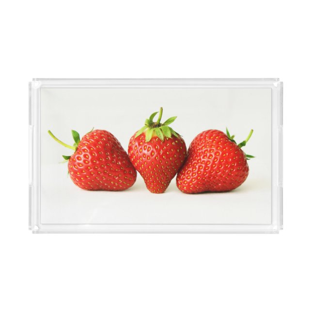 Three Strawberries On White staa Acrylic Tray (Front)