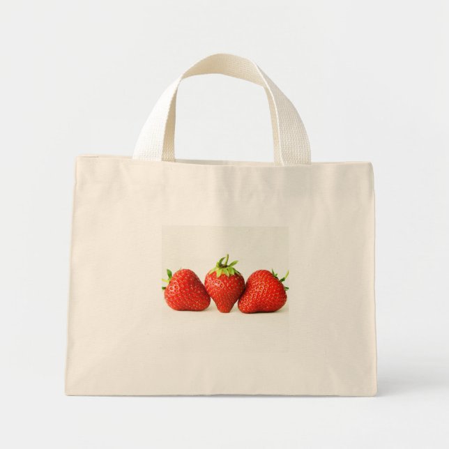 Three Strawberries On White ttcna Mini Tote Bag (Front)