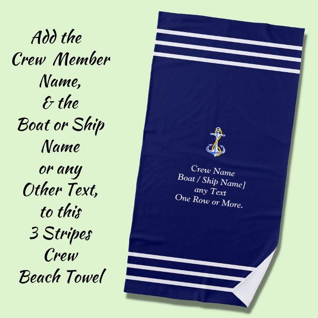 Three Stripes for Crew - Add Name or Other Text - Beach Towel (Creator Uploaded)